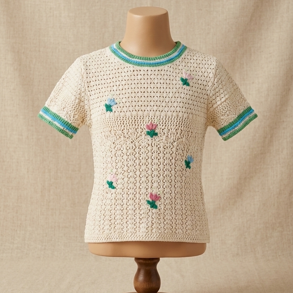 ZARA...Kids Cream Crochet Top with Floral Accents